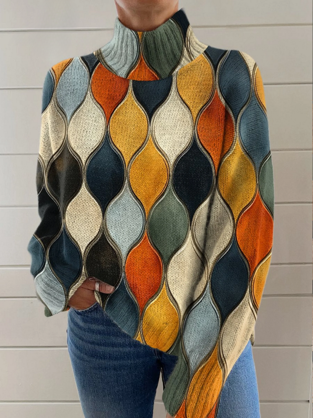 ELLA™ - ELEGANT ABSTRACT TURTLENECK SWEATER