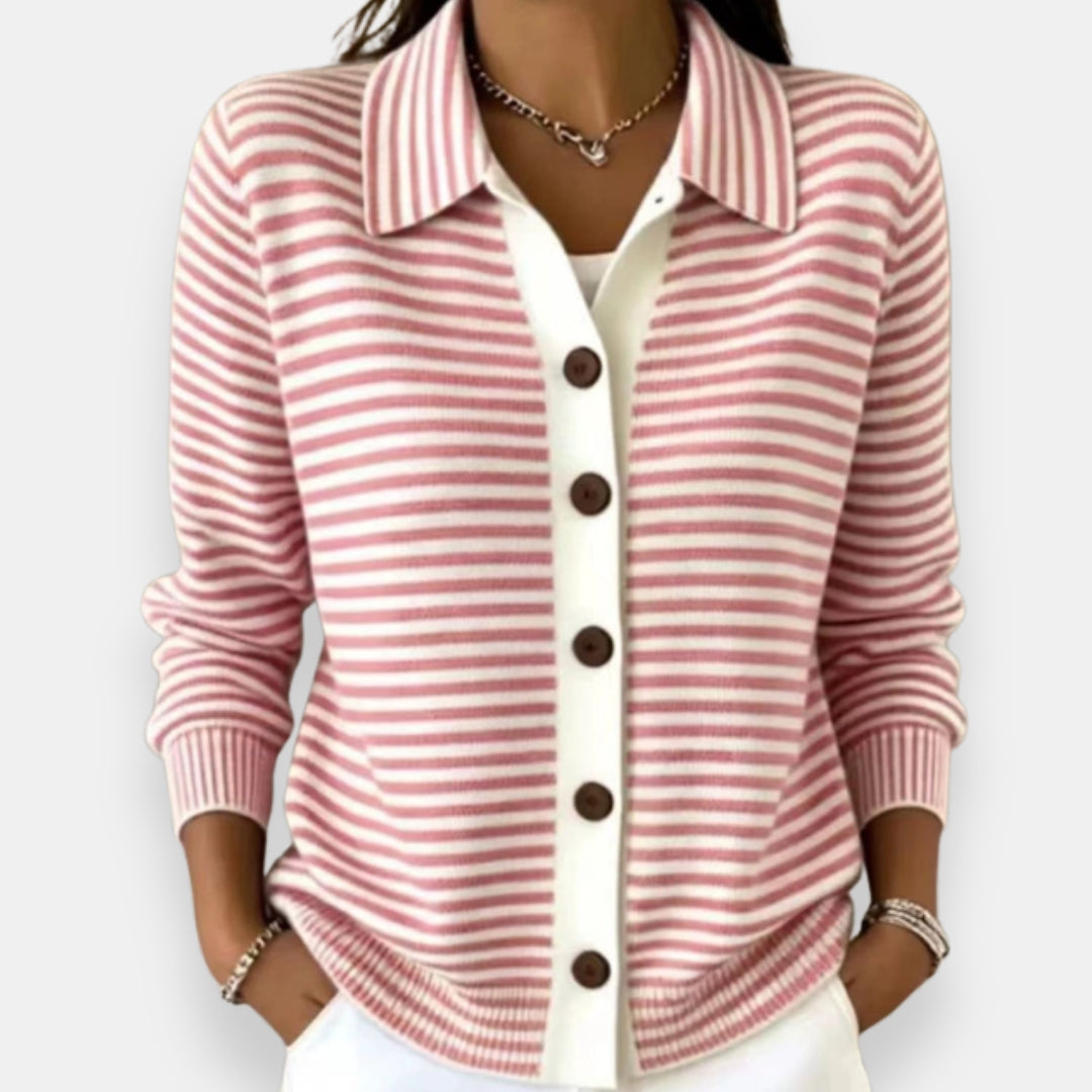 LESLEY™ - ELEGANT STRIPED BUTTON UP CARDIGAN
