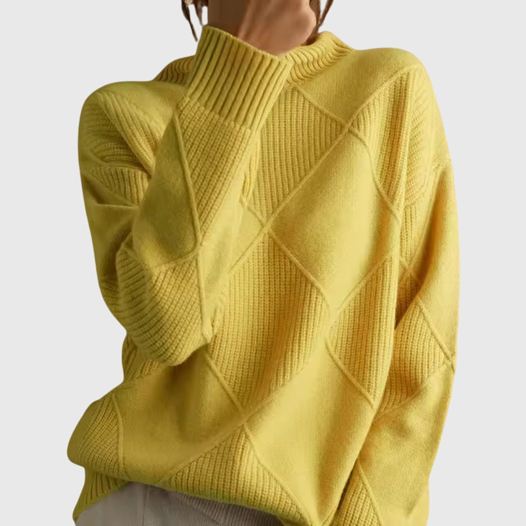 ANGELA™ - ELEGANT TEXTURED PATCHWORK TURTLENECK