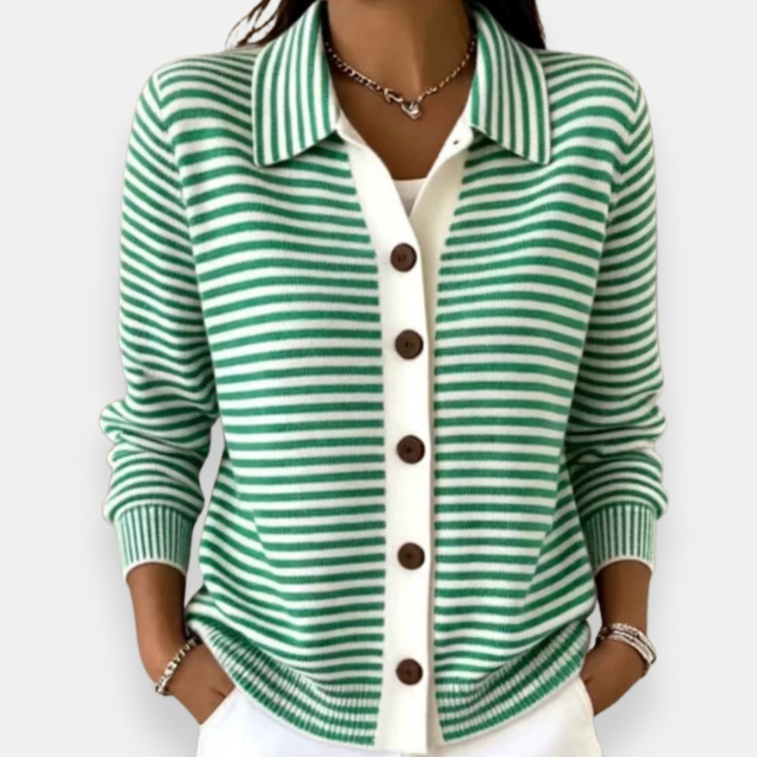 LESLEY™ - ELEGANT STRIPED BUTTON UP CARDIGAN