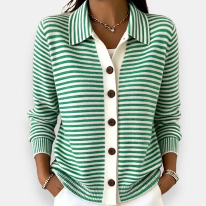 LESLEY™ - ELEGANT STRIPED BUTTON UP CARDIGAN