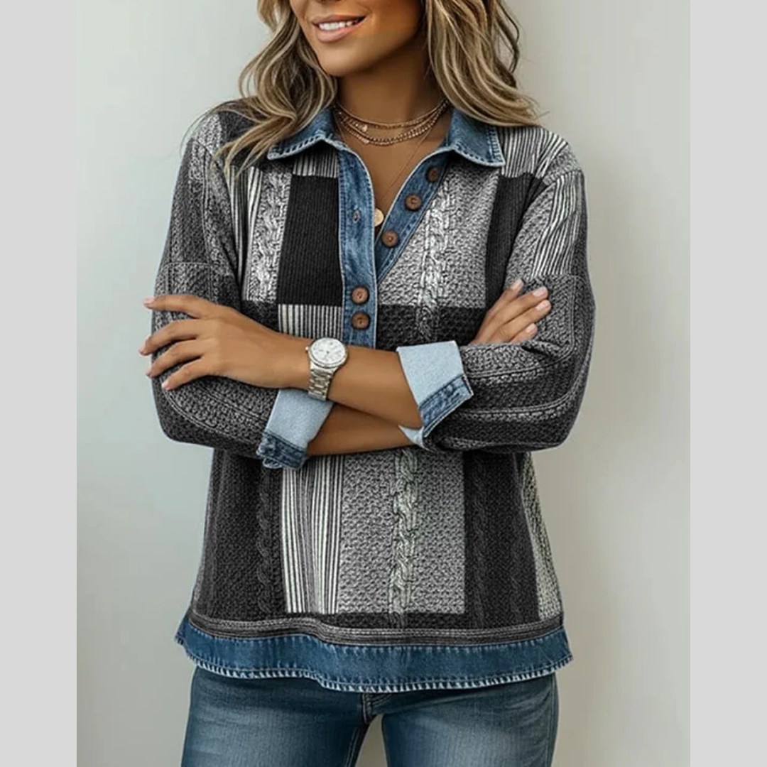 CHLOE™ - ELEGANT PATCHWORK DENIM BLOUSE