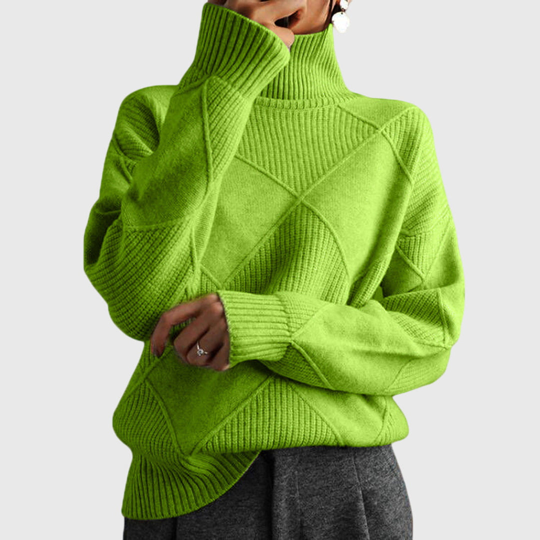 ANGELA™ - ELEGANT TEXTURED PATCHWORK TURTLENECK