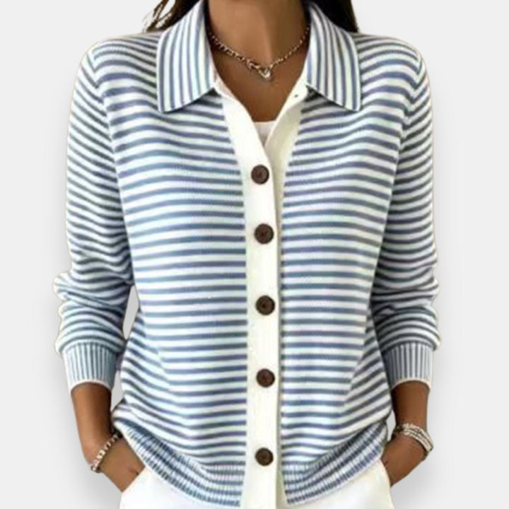 LESLEY™ - ELEGANT STRIPED BUTTON UP CARDIGAN