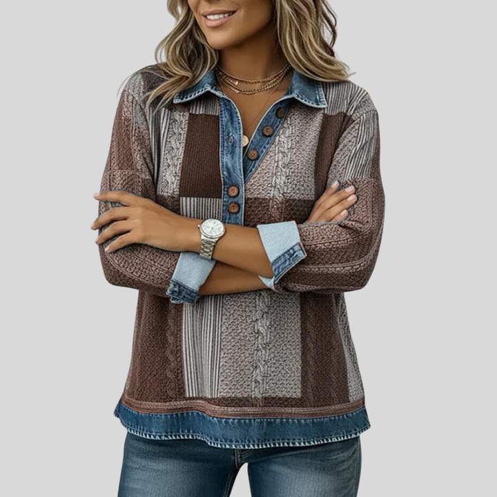 CHLOE™ - ELEGANT PATCHWORK DENIM BLOUSE