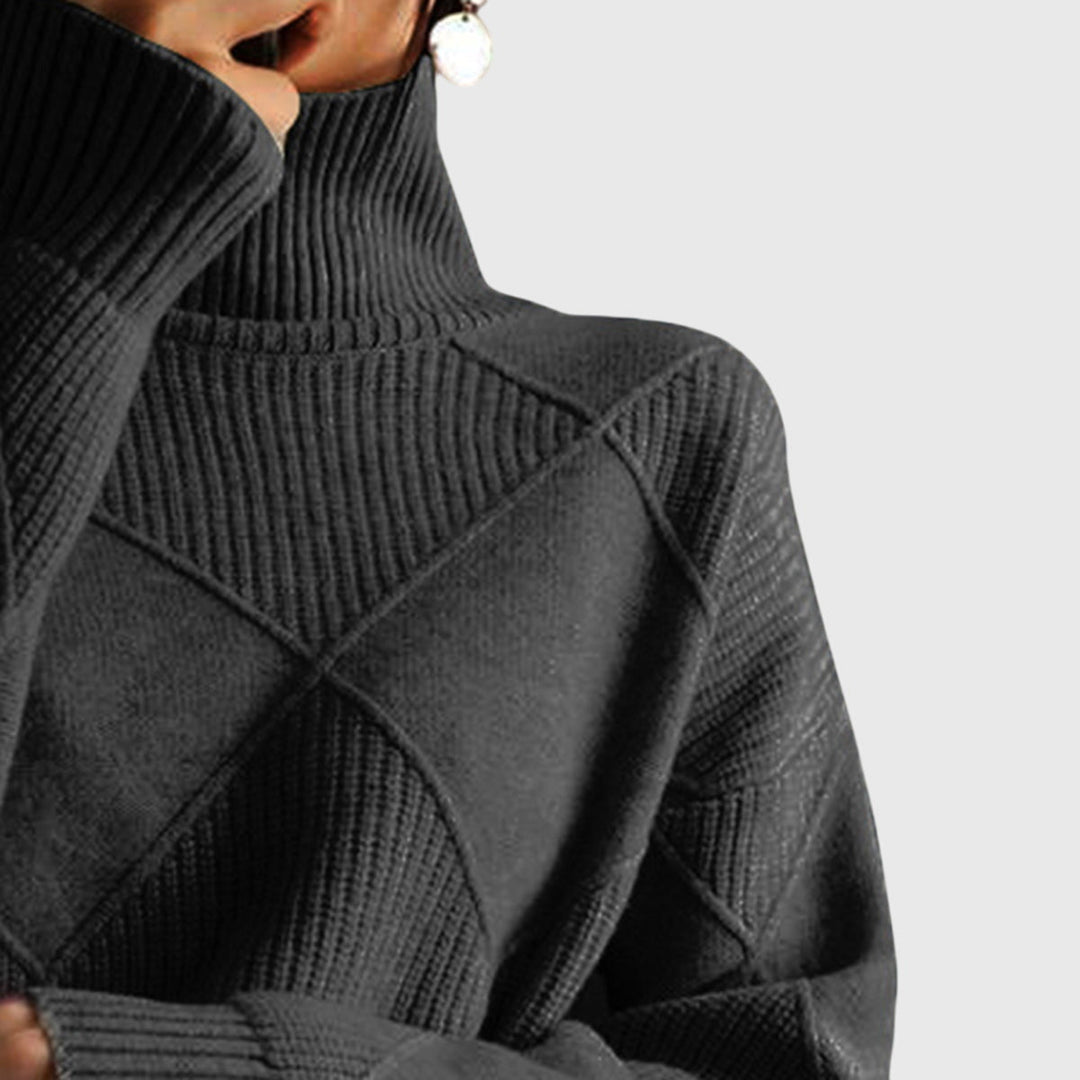 ANGELA™ - ELEGANT TEXTURED PATCHWORK TURTLENECK