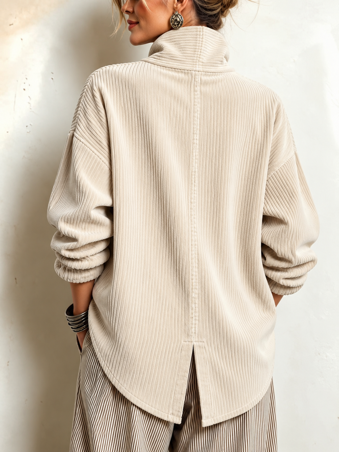 AMBER™ - ELEGANT CORDUROY BUTTON-UP SWEATER