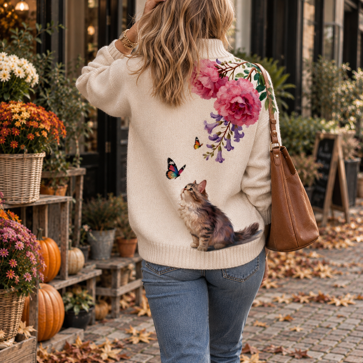 BRIANNA™ - ELEGANT FLORAL TURTLENECK SWEATER