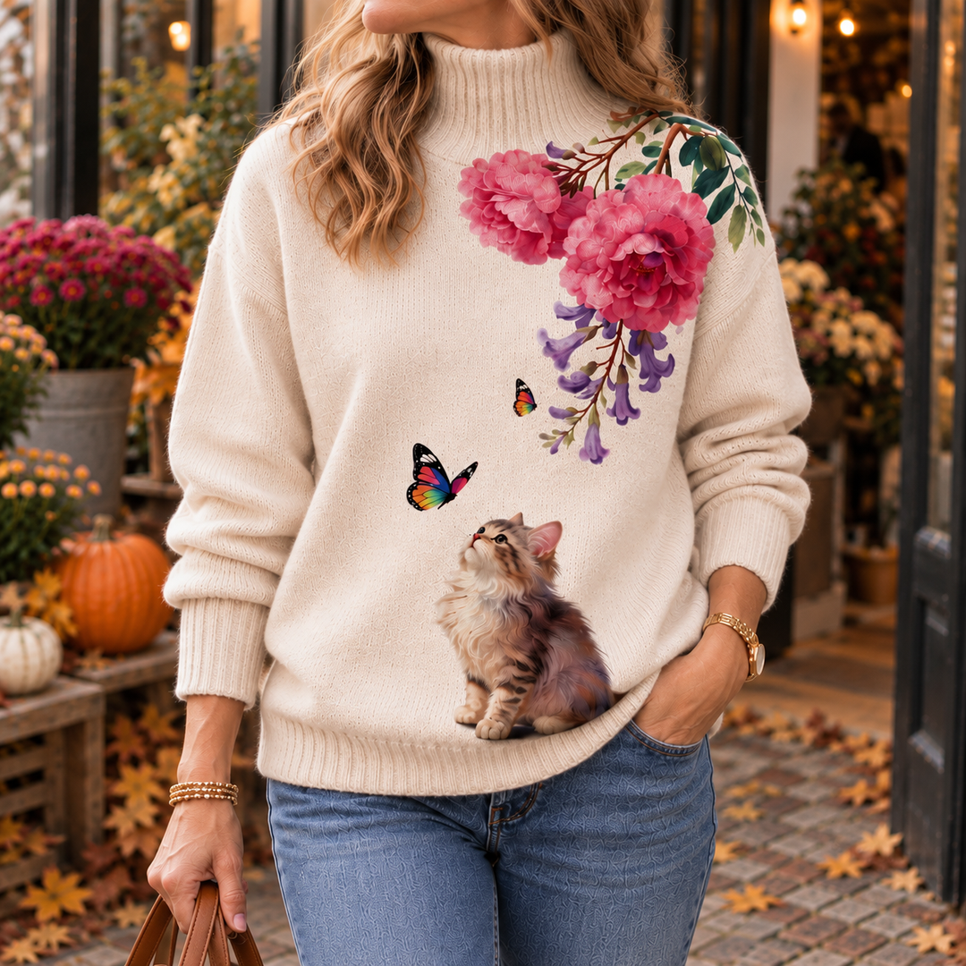 BRIANNA™ - ELEGANT FLORAL TURTLENECK SWEATER