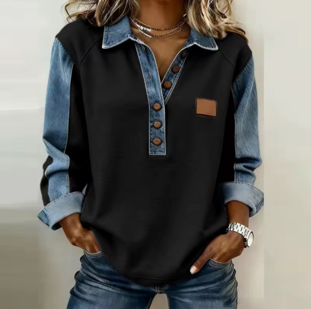 HARPER™ - ELEGANT DENIM COLLARED SWEATER