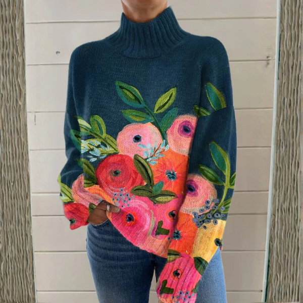 ALICE™ - ELEGANT FLORAL TURTLENECK SWEATER