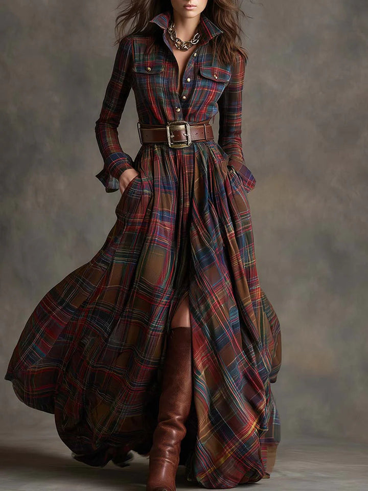 BEATRICE™ - ELEGANT CHECKERED MAXI DRESS