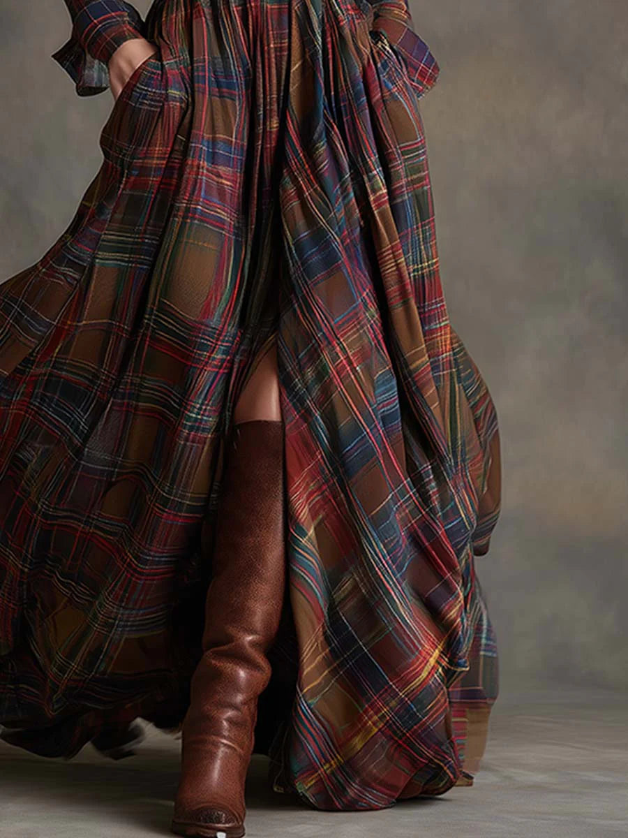BEATRICE™ - ELEGANT CHECKERED MAXI DRESS