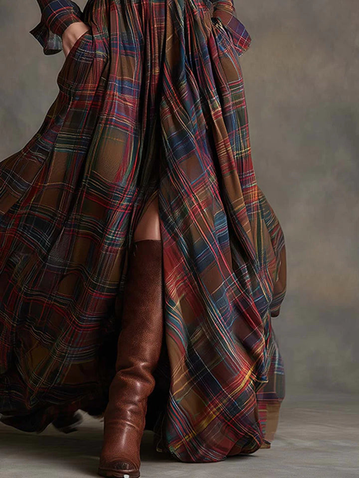 BEATRICE™ - ELEGANT CHECKERED MAXI DRESS
