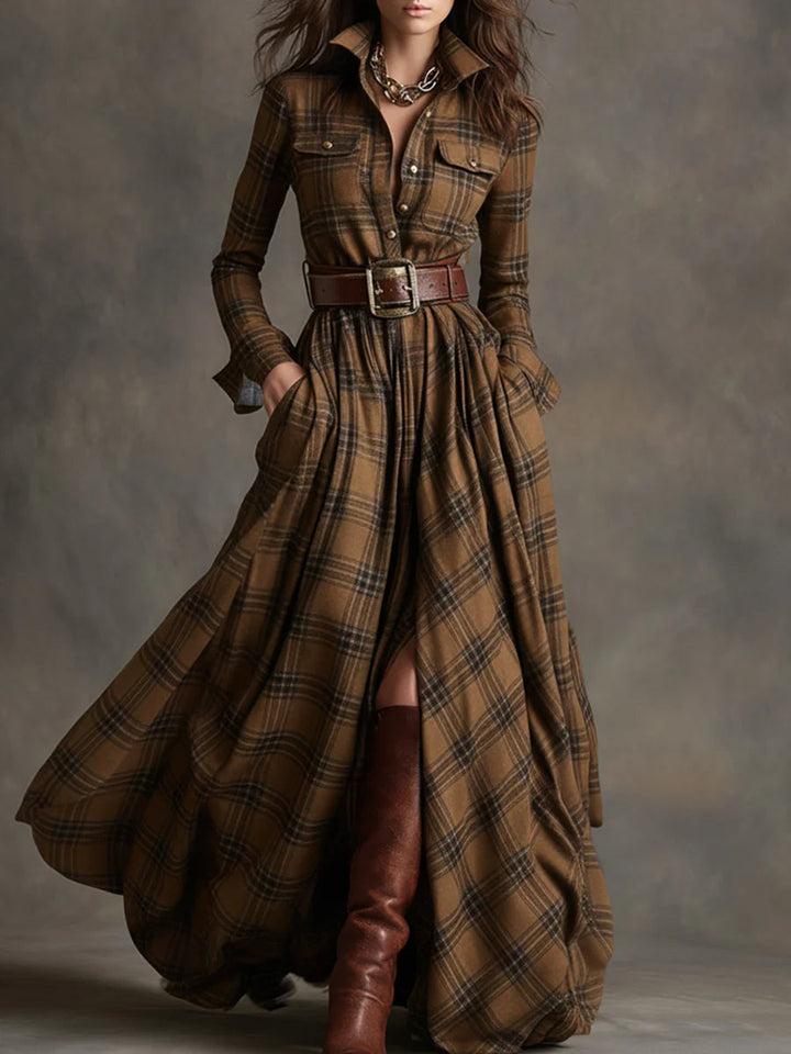 BEATRICE™ - ELEGANT CHECKERED MAXI DRESS