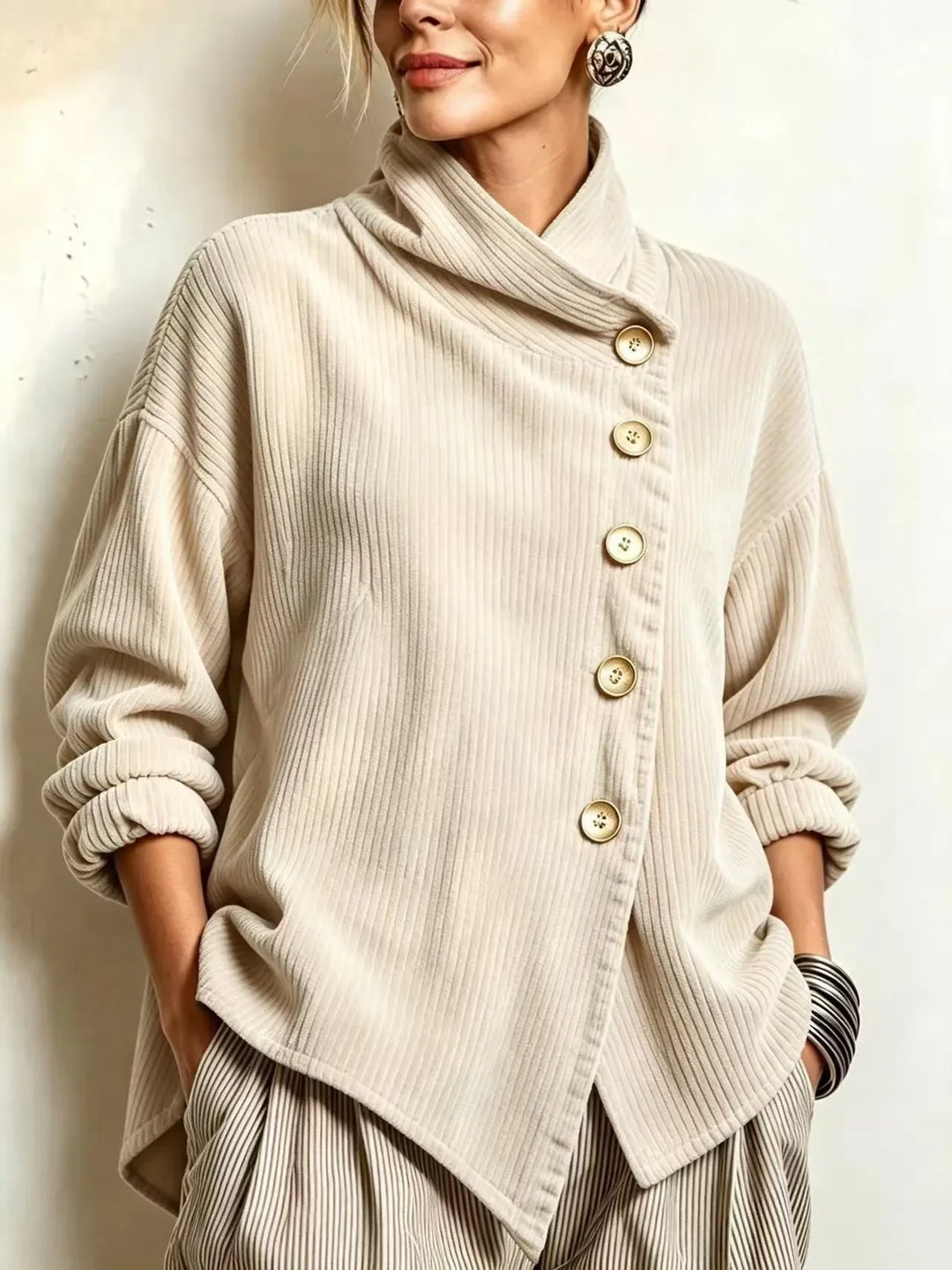 AMBER™ - ELEGANT CORDUROY BUTTON-UP SWEATER