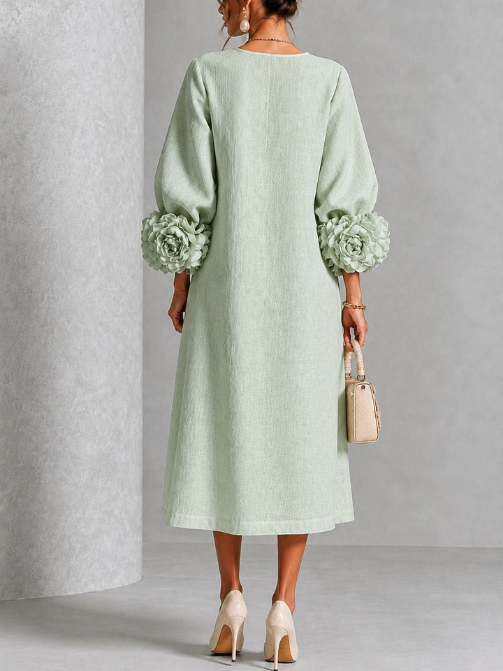 SIENNA™ - ELEGANT FLORAL-CUFF MIDI DRESS