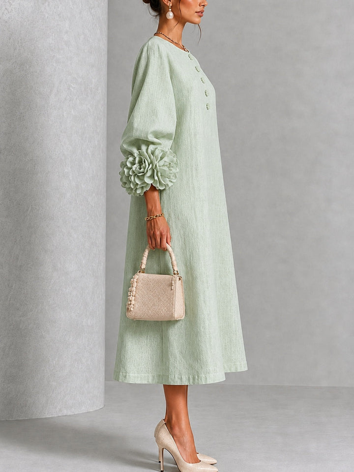 SIENNA™ - ELEGANT FLORAL-CUFF MIDI DRESS