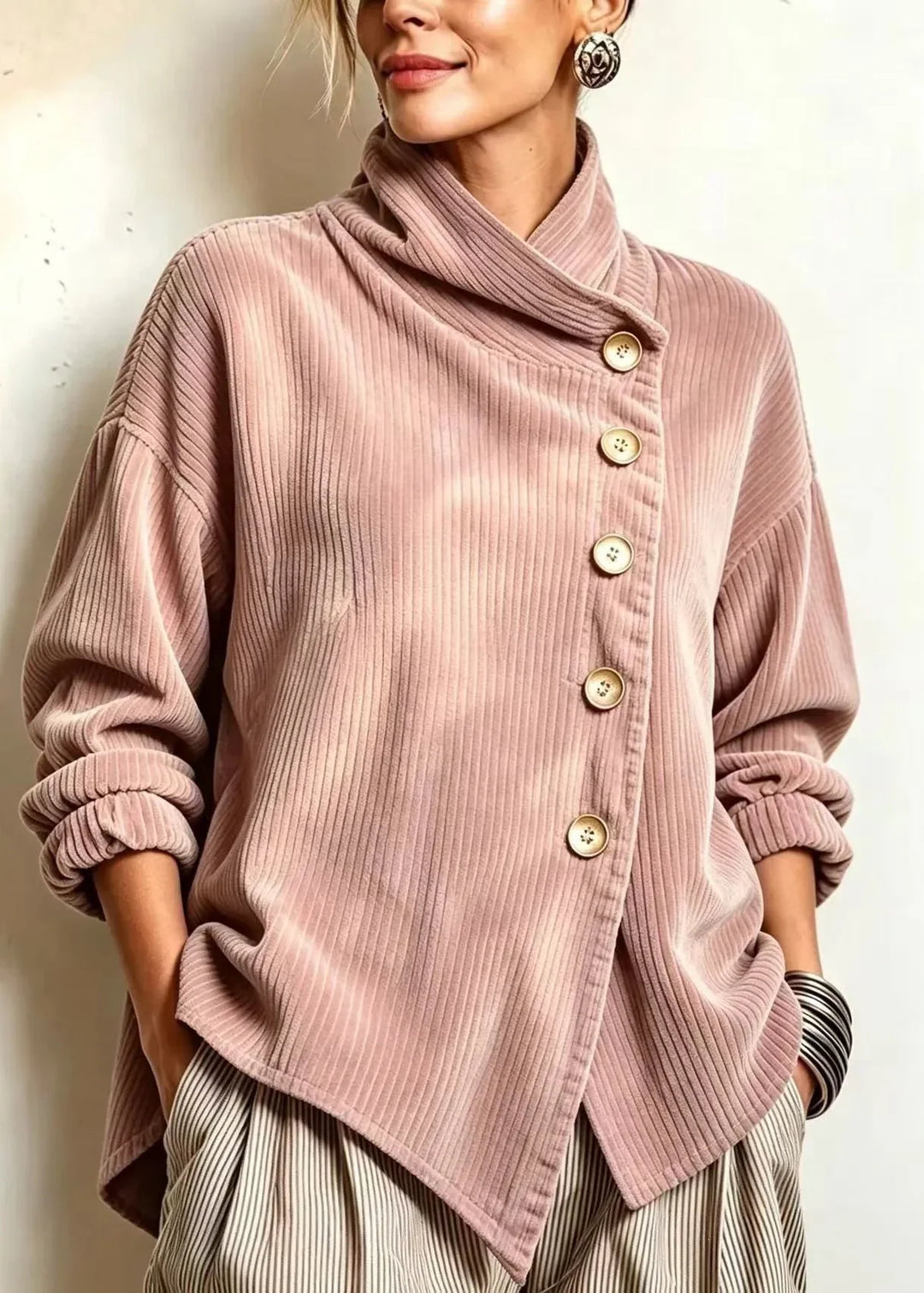 AMBER™ - ELEGANT CORDUROY BUTTON-UP SWEATER