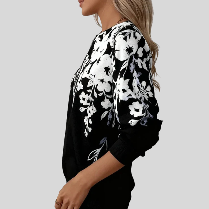 MACY™ - ELEGANT FLORAL HALF-ZIP SWEATER