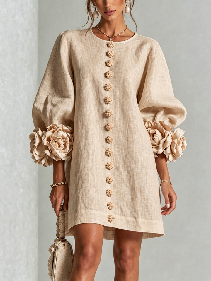 AURORA™ - FLORAL-CUFF BUTTON MINI DRESS