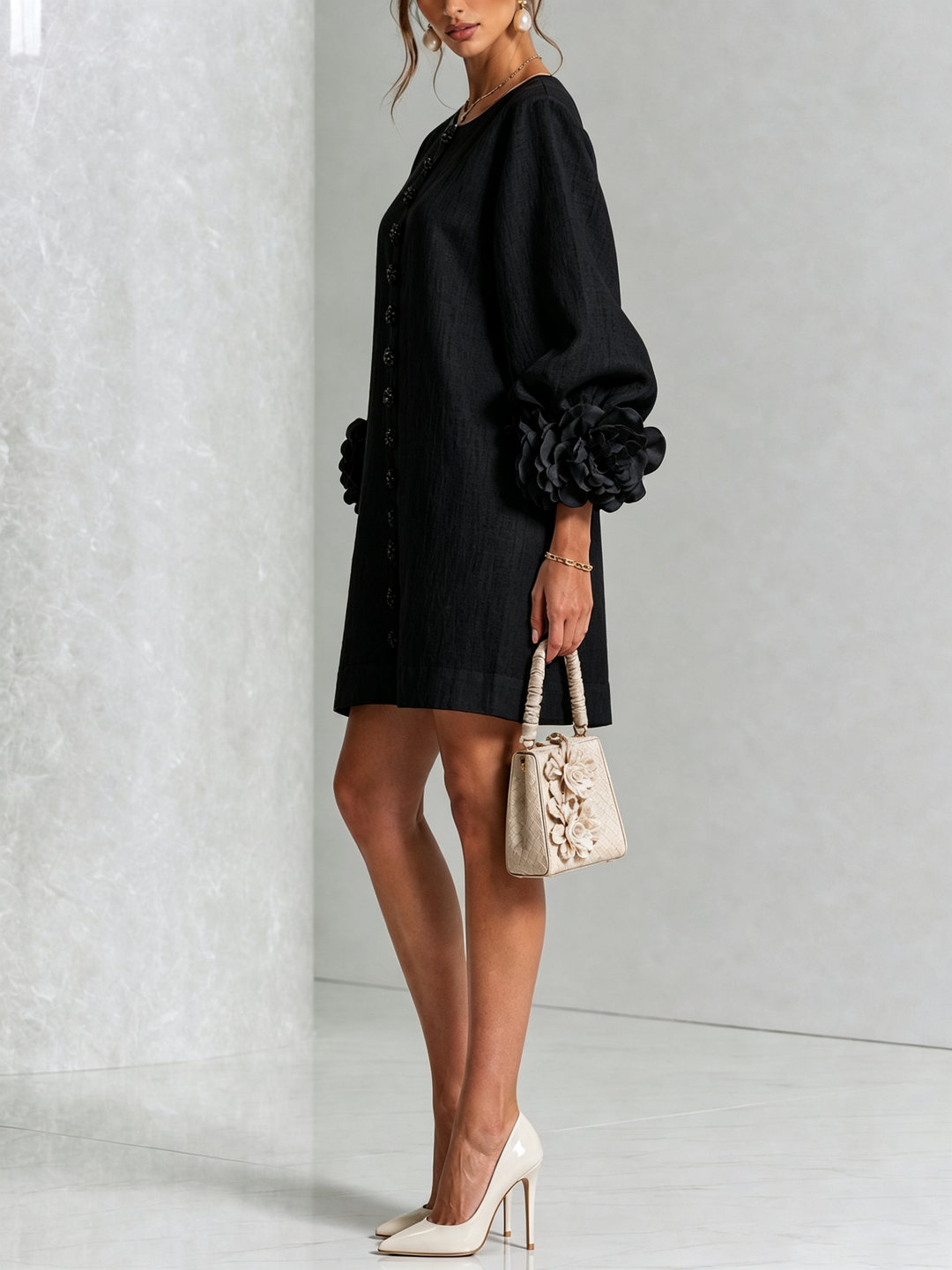 ROSAMUND™ - ELEGANT FLORAL-CUFF MINI DRESS