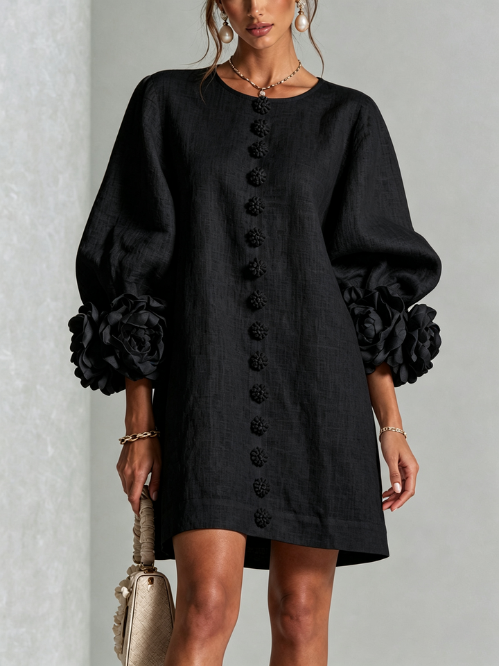 AURORA™ - FLORAL-CUFF BUTTON MINI DRESS