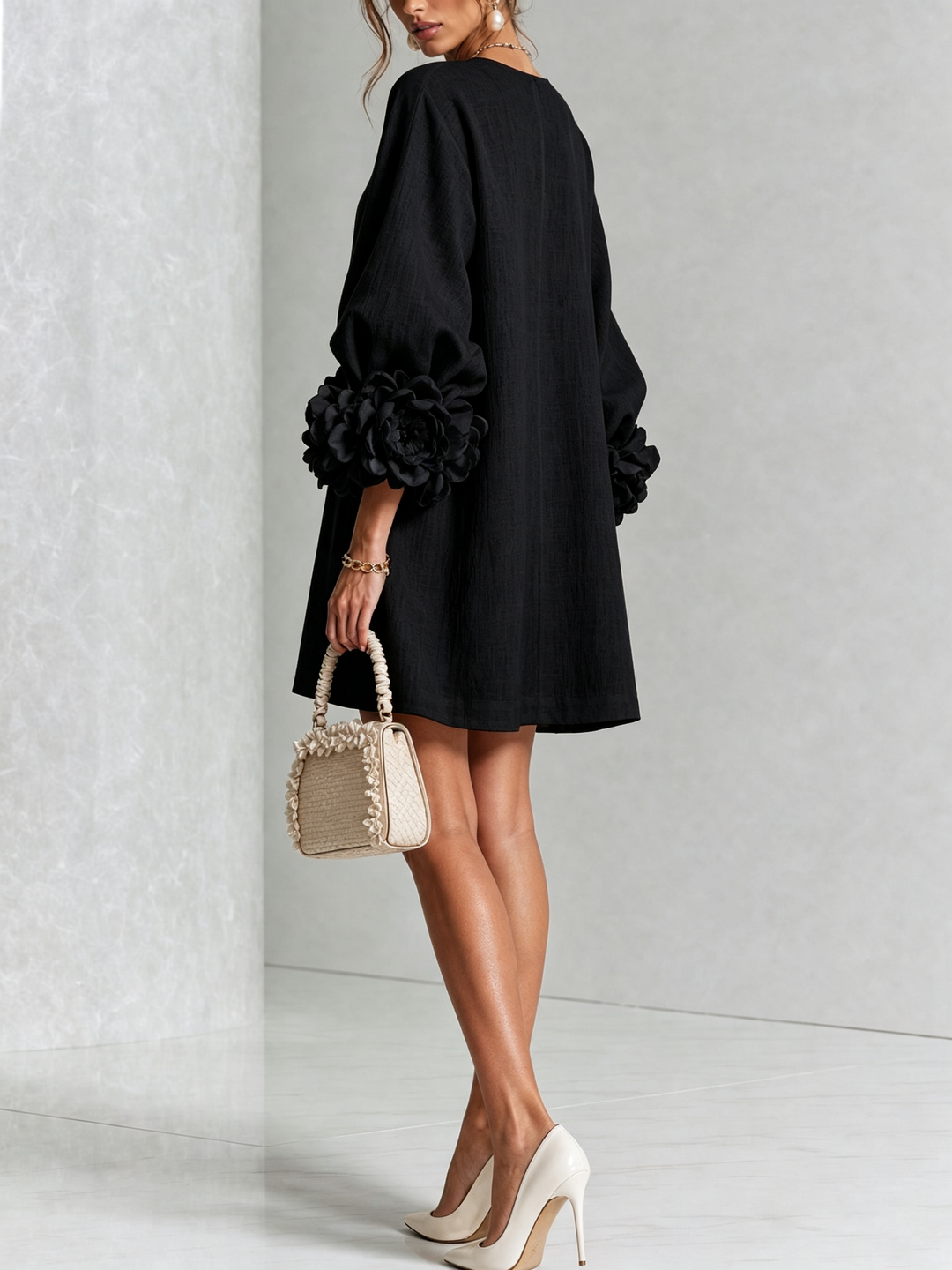ROSAMUND™ - ELEGANT FLORAL-CUFF MINI DRESS
