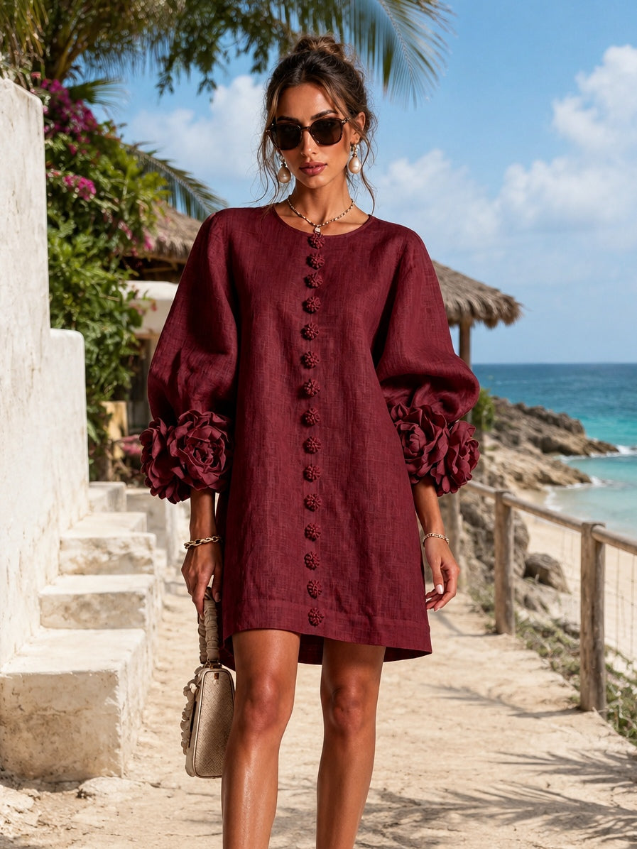 CAMELLIA™ - ELEGANT ROSETTE-CUFF MINI DRESS