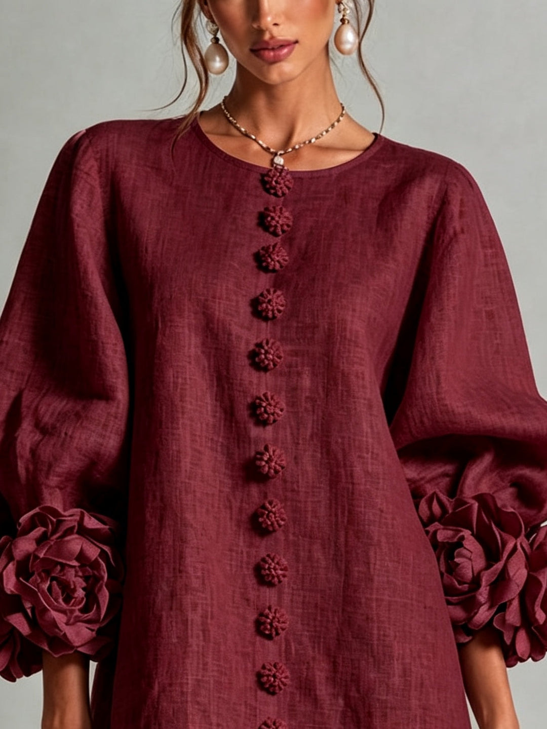 CAMELLIA™ - ELEGANT ROSETTE-CUFF MINI DRESS