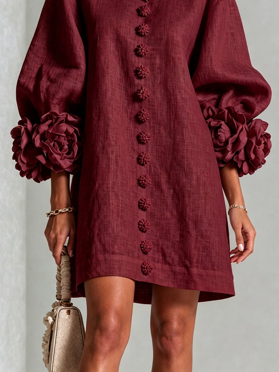 CAMELLIA™ - ELEGANT ROSETTE-CUFF MINI DRESS