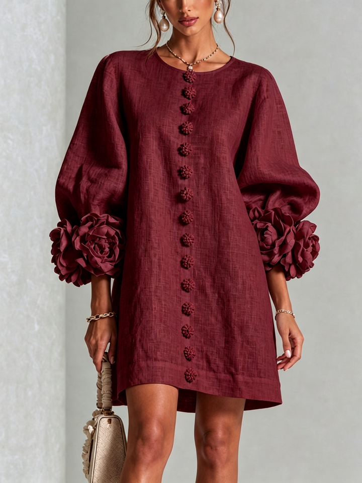 CAMELLIA™ - ELEGANT ROSETTE-CUFF MINI DRESS