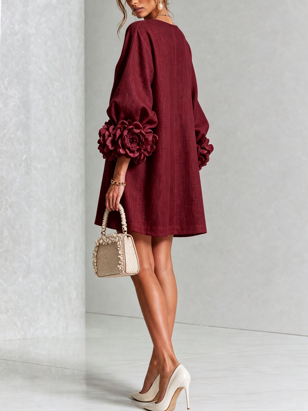 CAMELLIA™ - ELEGANT ROSETTE-CUFF MINI DRESS