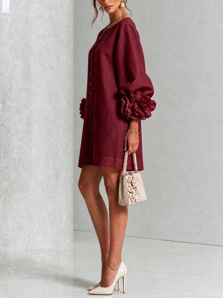 CAMELLIA™ - ELEGANT ROSETTE-CUFF MINI DRESS