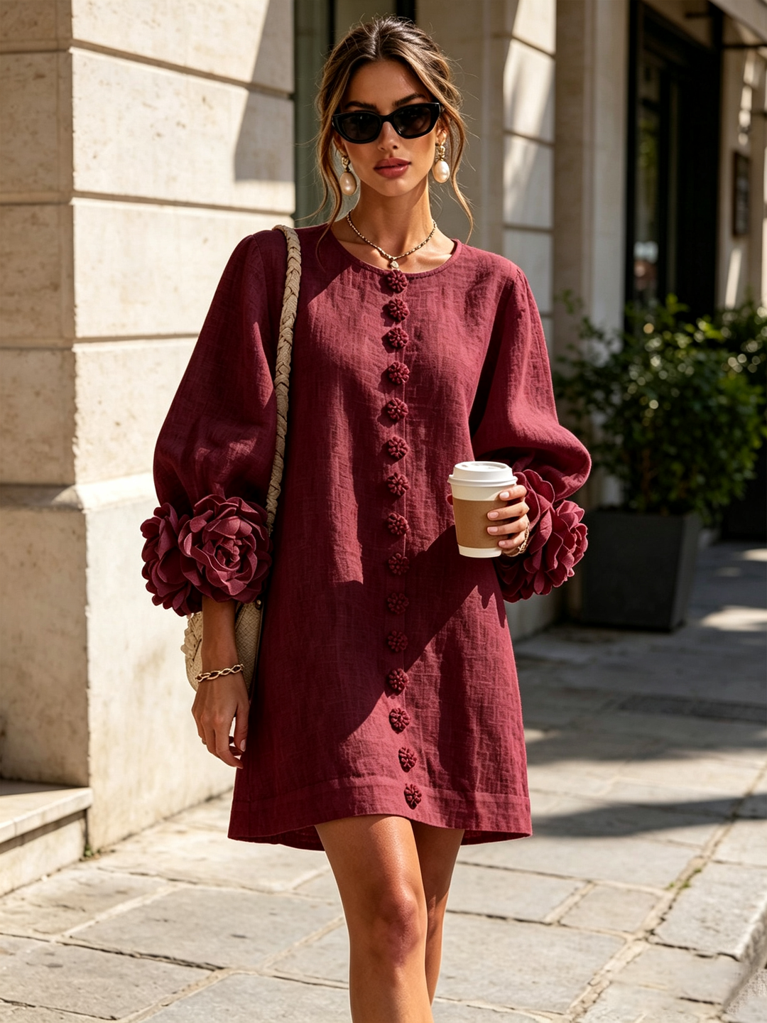 CAMELLIA™ - ELEGANT ROSETTE-CUFF MINI DRESS