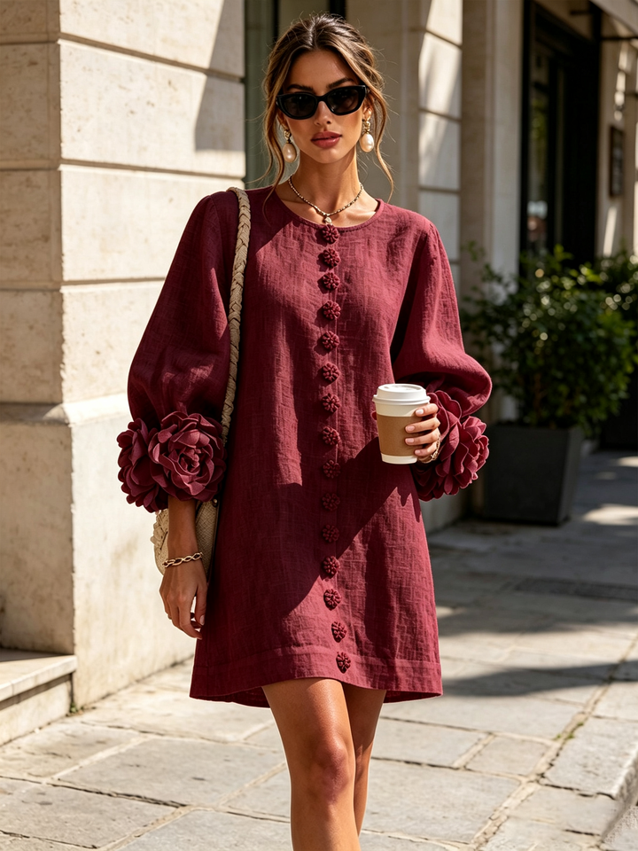 CAMELLIA™ - ELEGANT ROSETTE-CUFF MINI DRESS