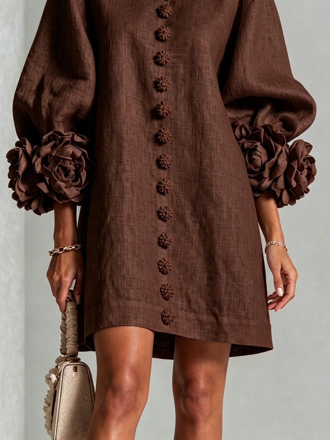 GABRIELLE™ - ROSETTE-CUFF MINI DRESS