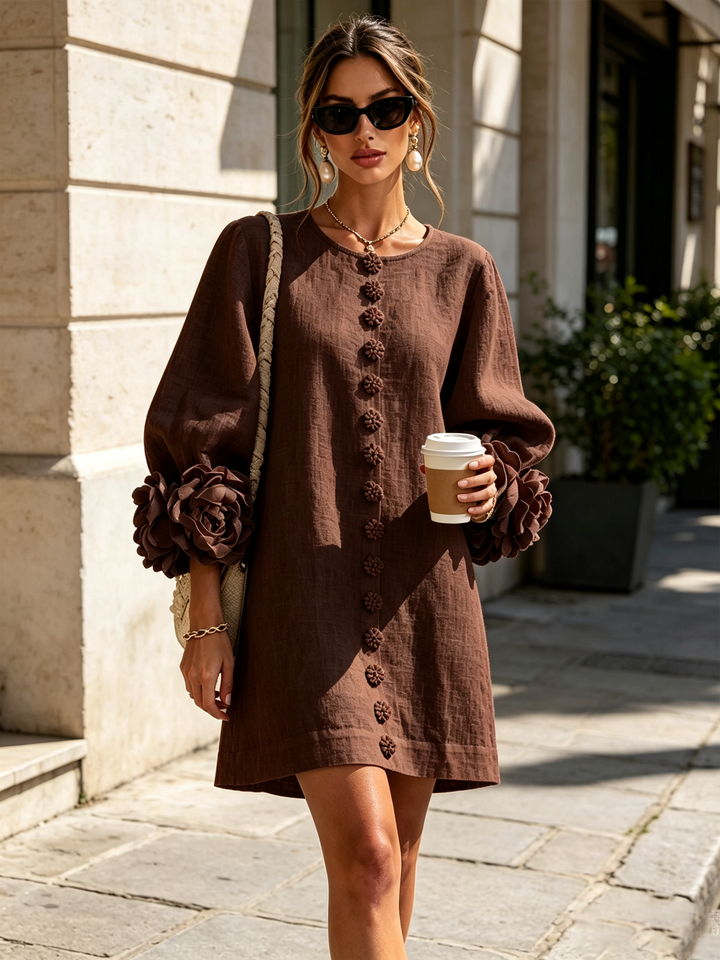 GABRIELLE™ - ROSETTE-CUFF MINI DRESS