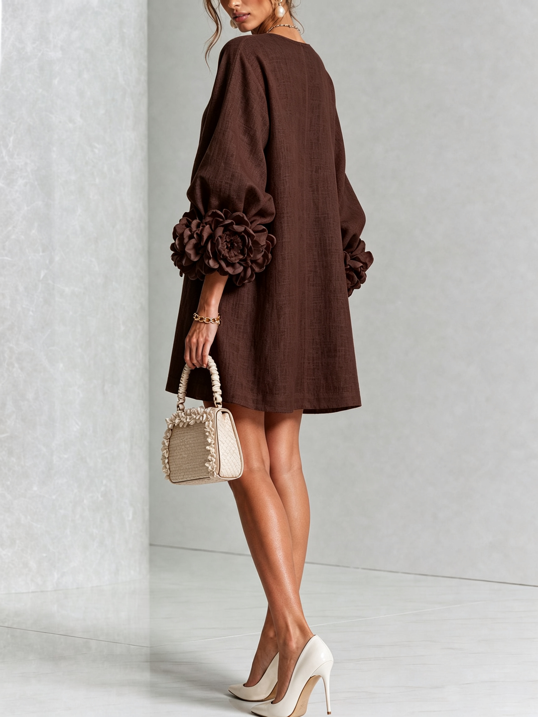 GABRIELLE™ - ROSETTE-CUFF MINI DRESS