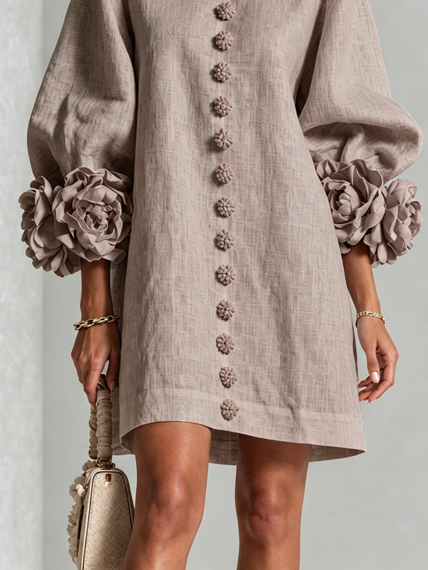 SADIE™ - FLORAL-CUFF BUTTON MINI DRESS