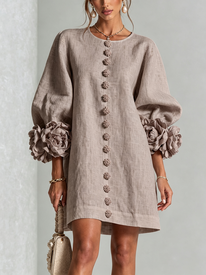 SADIE™ - FLORAL-CUFF BUTTON MINI DRESS