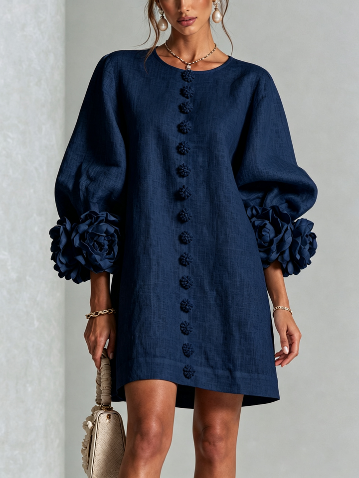 AURORA™ - FLORAL-CUFF BUTTON MINI DRESS