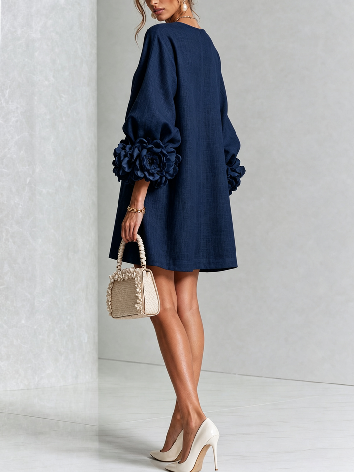 AURORA™ - FLORAL-CUFF BUTTON MINI DRESS