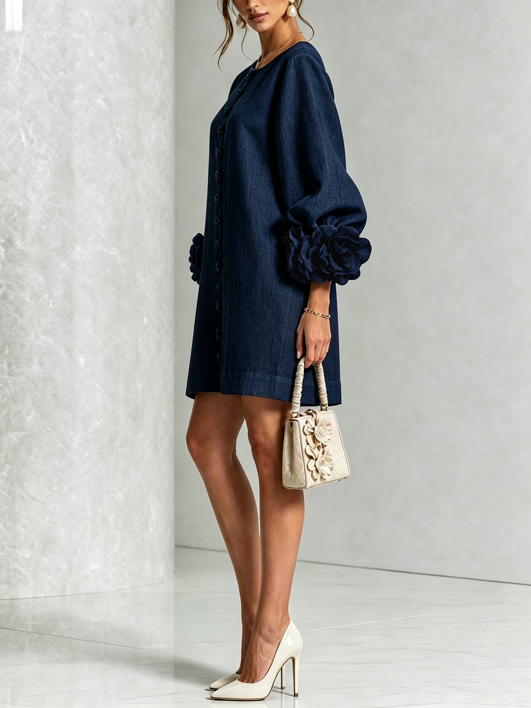 AMELIA™ - ELEGANT ROSETTE-CUFF MINI DRESS
