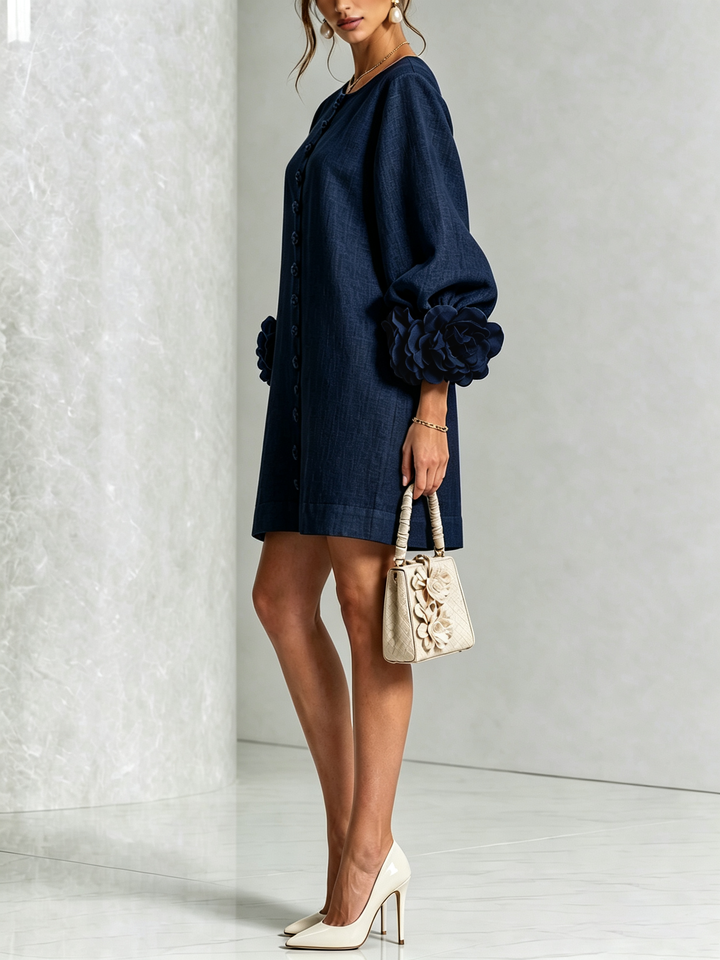 AMELIA™ - ELEGANT ROSETTE-CUFF MINI DRESS
