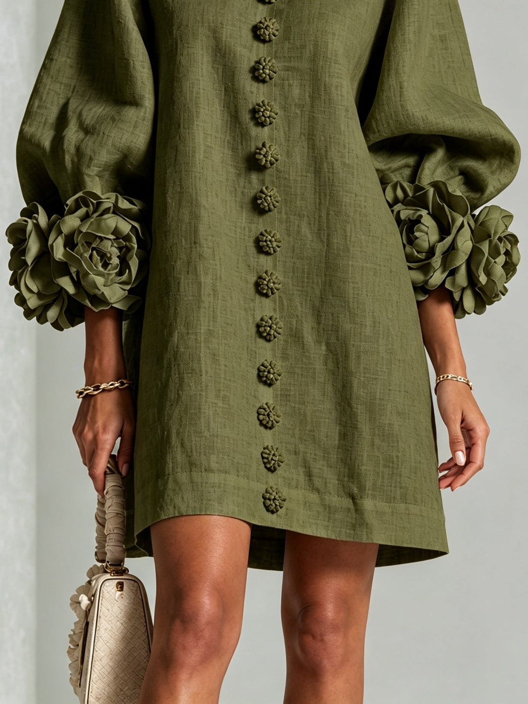 FRANCESCA™ - ELEGANT FLORAL-SLEEVE MINI DRESS