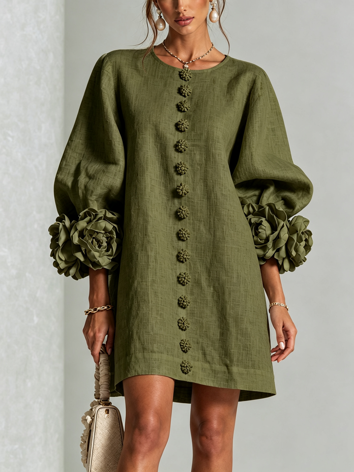 AURORA™ - FLORAL-CUFF BUTTON MINI DRESS