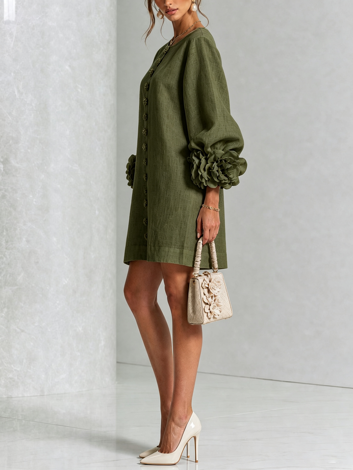 FRANCESCA™ - ELEGANT FLORAL-SLEEVE MINI DRESS