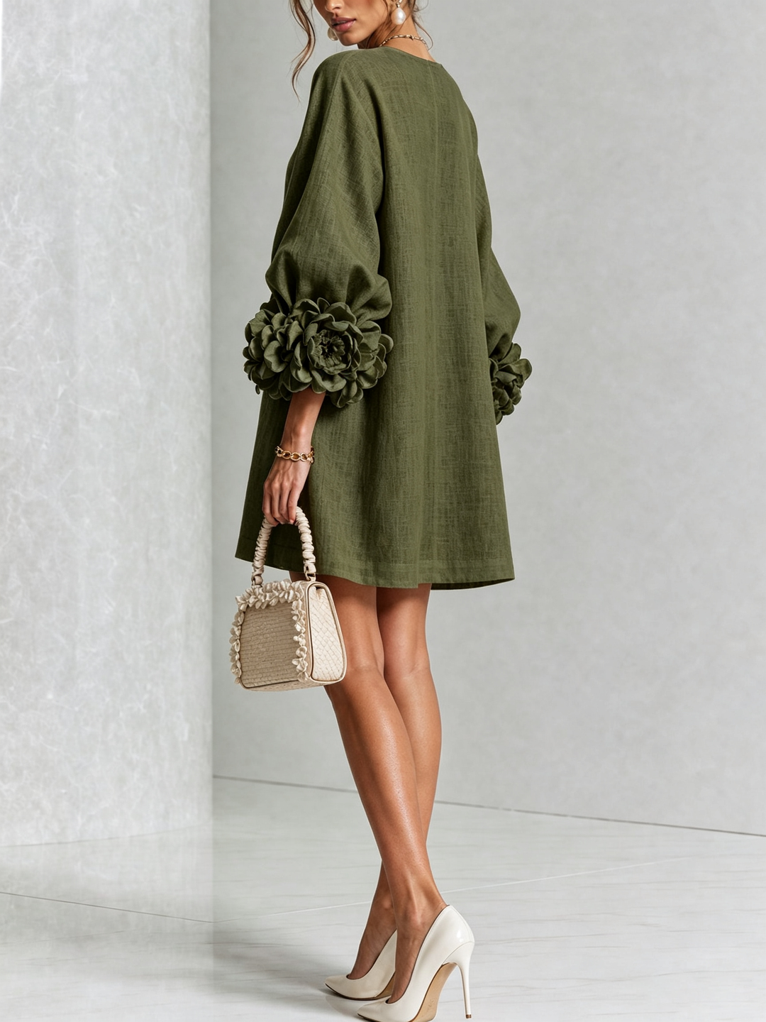 FRANCESCA™ - ELEGANT FLORAL-SLEEVE MINI DRESS