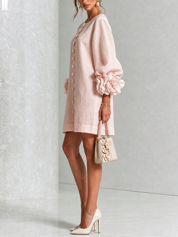 AURORA™ - FLORAL-CUFF BUTTON MINI DRESS